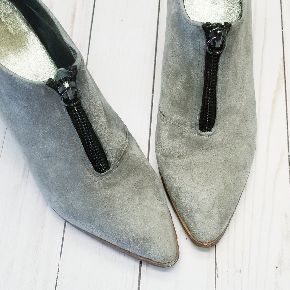 Gray Suede Stacked Heel Ankle Booties - Picture 7 of 7